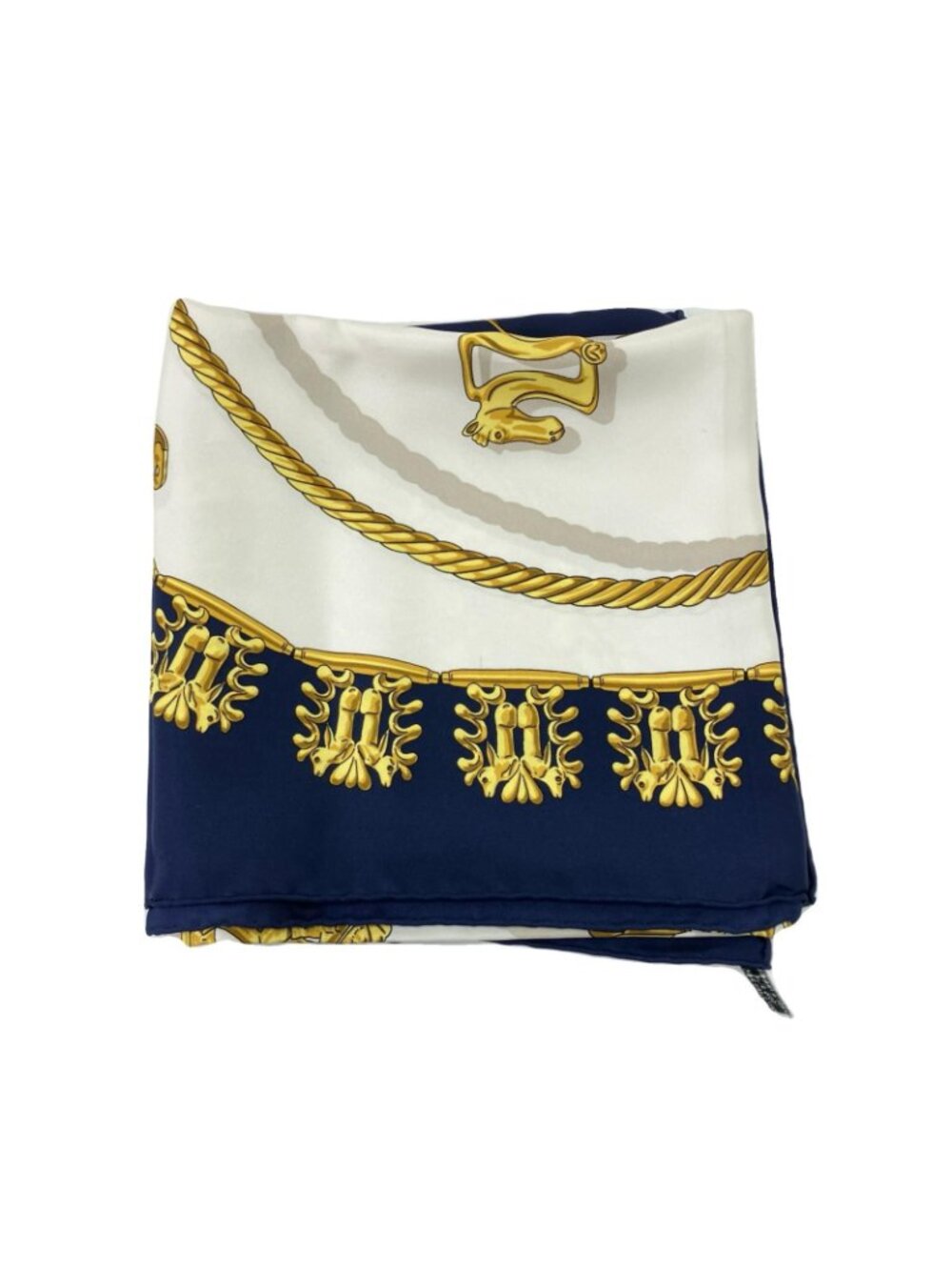 Hermes Carre 90 Yellow Golden Knight Navy White Scarf - Picture 5 of 5